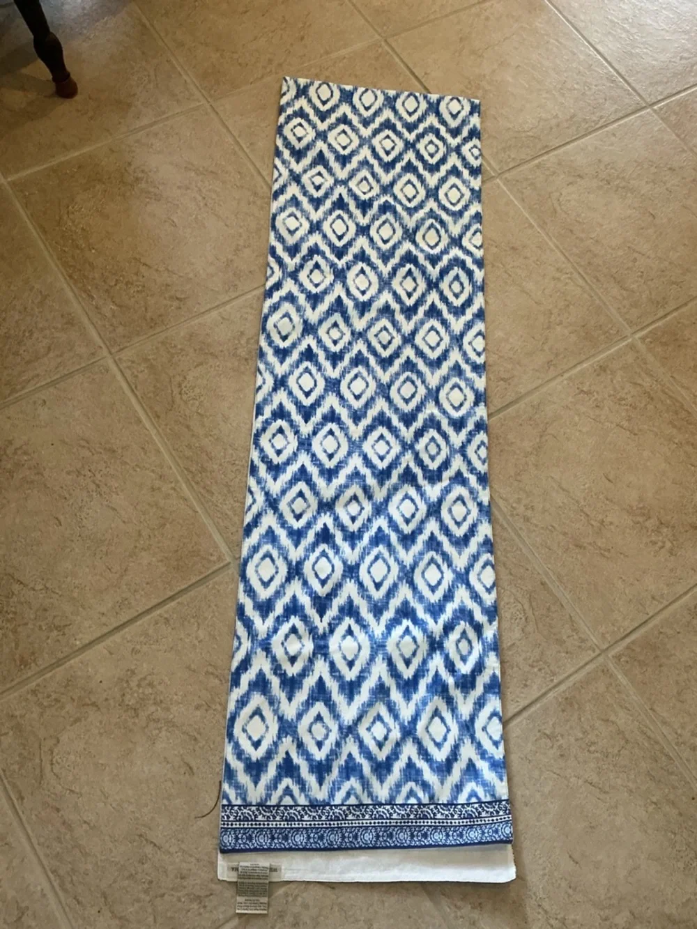 Williams Sonoma Blue and White Ikat Table Runner 15” by 106